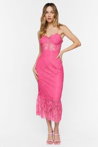 HOT PINK Lace Sweetheart Midi Dress, image 6