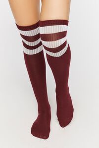 BURGUNDY/MULTI Varsity-Striped Over-the-Knee Socks, image 5