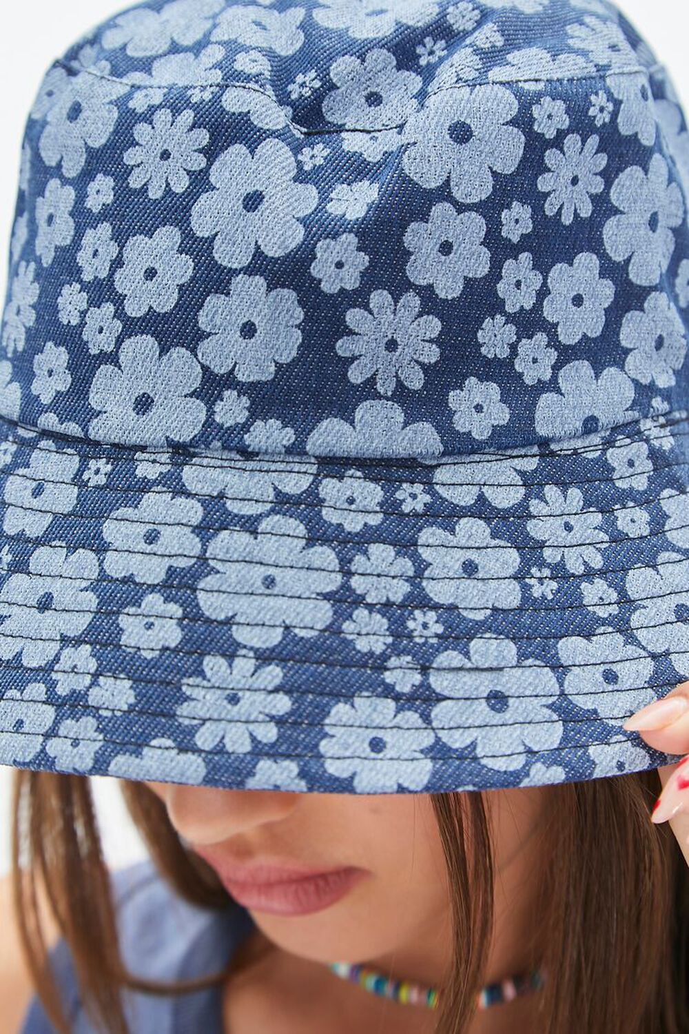 Floral Print Denim Bucket Hat, image 3