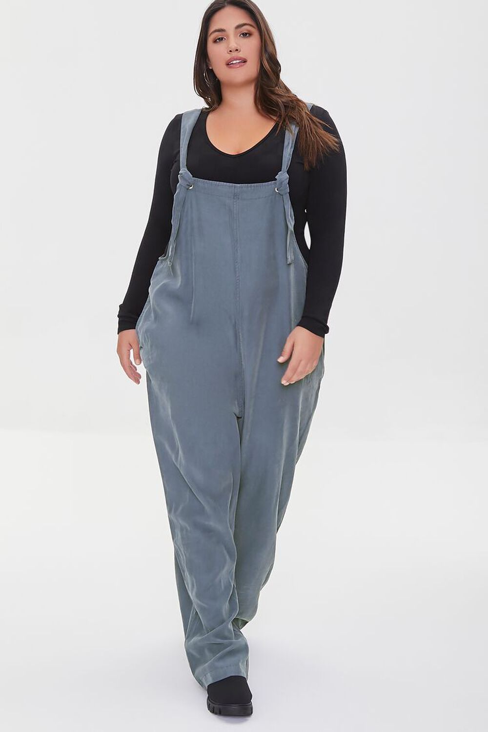 STEEPLE GREY Plus Size Twill Overalls, image 1