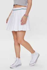 WHITE/GREEN Pleated Mini Skirt, image 3