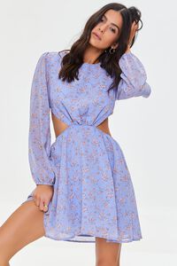 BLUE/MULTI Floral Print Cutout Mini Dress, image 1