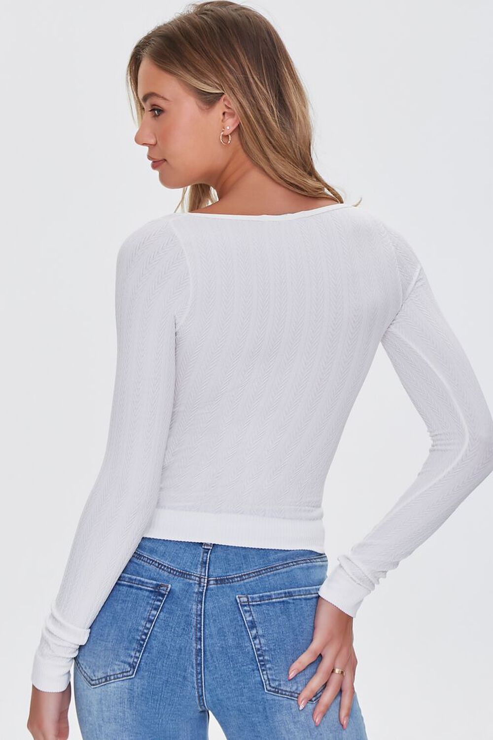 IVORY Ribbed Knit Scoop Top, image 3