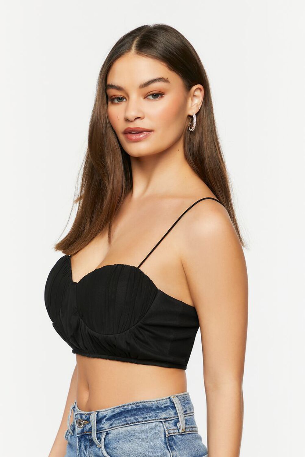 BLACK Shirred Cropped Bustier Cami, image 2