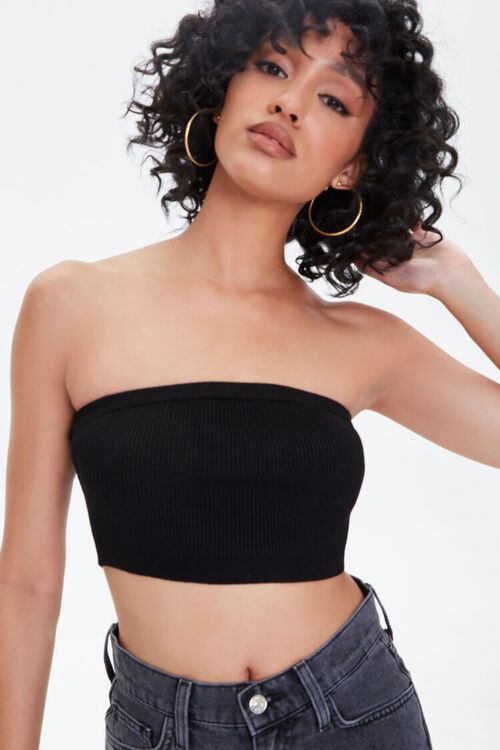 BLACK Sweater-Knit Tube Top, image 1