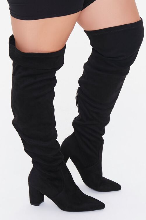BLACK Faux Suede Knee-High Boots (Wide), image 1