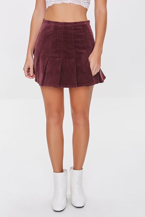 BROWN Velveteen Pleated Mini Skirt, image 2