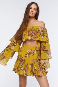 YELLOW/MULTI Floral Print Crop Top & Mini Skirt Set, image 1