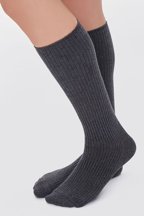 CHARCOAL Ribbed Knee-High Socks, image 1