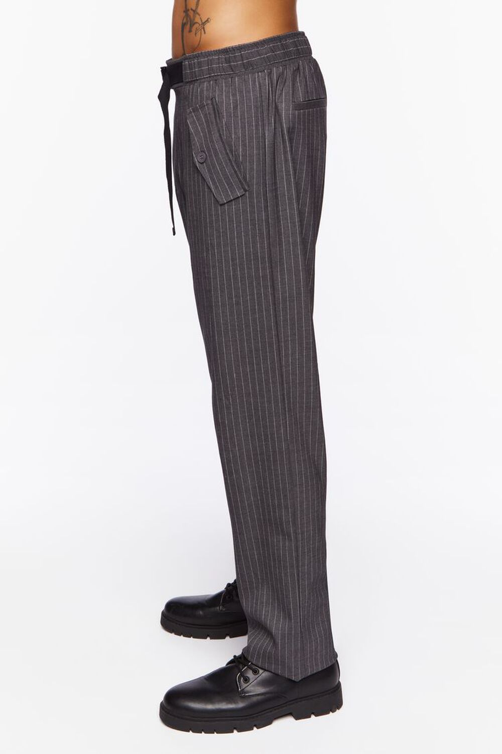 CHARCOAL/WHITE Pinstriped Belted Trousers, image 3