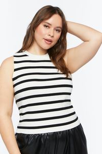 WHITE/BLACK Plus Size Striped Sleeveless Sweater-Knit Top, image 1