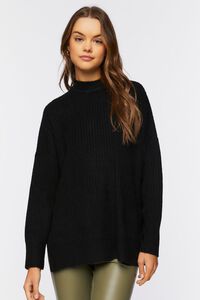 BLACK Mock Neck Drop-Sleeve Sweater, image 1