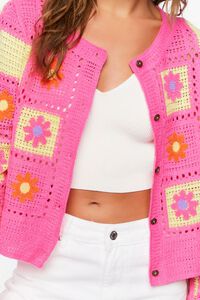 PINK/MULTI Floral Crochet Cardigan Sweater, image 6