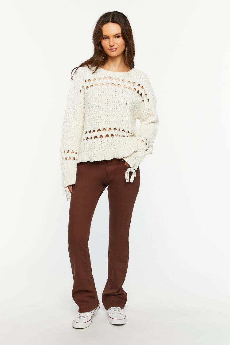 Pointelle Lace Up Cutout Sweater