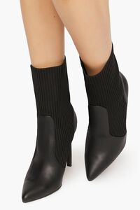 BLACK Faux Leather-Trim Sock Booties, image 1