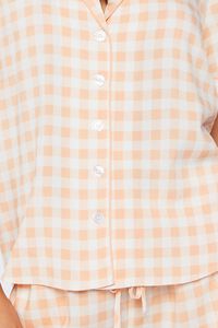 PEACH/WHITE Gingham Shirt & Shorts Pajama Set, image 5