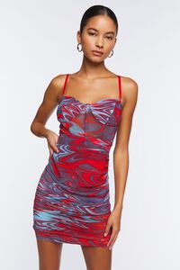 RED/MULTI Marble Print Bustier Mini Dress, image 1