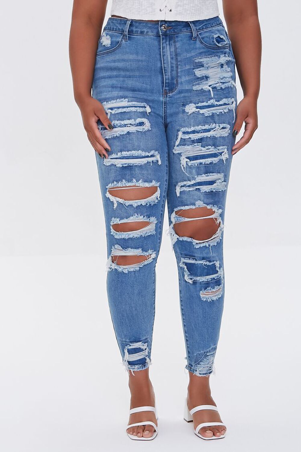 BLUE Plus Size Premium Distressed Boyfriend Jeans, image 2