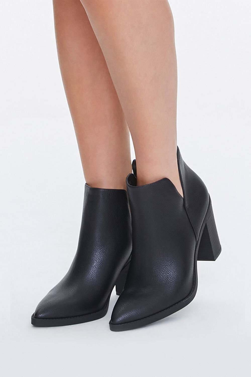 BLACK Faux Leather Pointed Booties, image 1