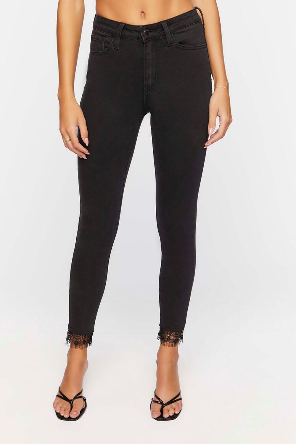 Lace-Trim Mid-Rise Skinny Jeans