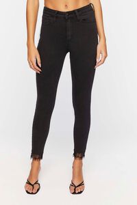 WASHED BLACK Lace-Trim Mid-Rise Skinny Jeans, image 2