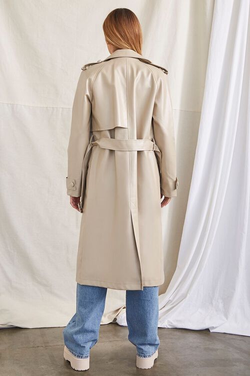 DESERT SAND Faux Leather Trench Coat, image 3