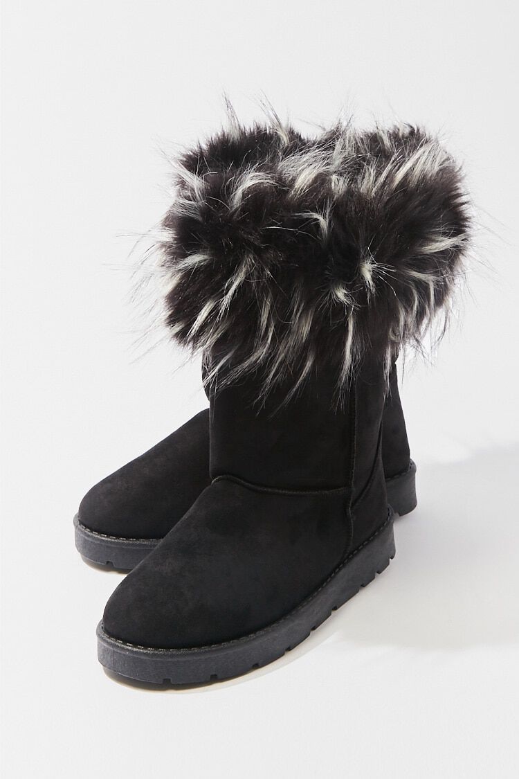 black ankle boots with fur trim