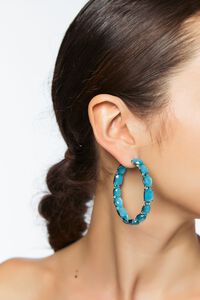 BLUE Faux Gem Hoop Earrings, image 1