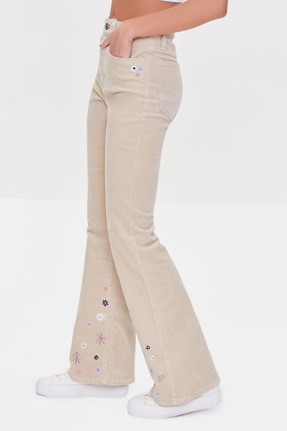 BEIGE/MULTI Embroidered Floral Corduroy Pants, image 3