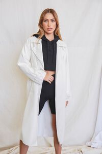 IVORY Belted Faux Leather Duster Jacket, image 1