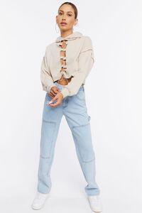 TAUPE French Terry Lace-Up Cropped Hoodie, image 4