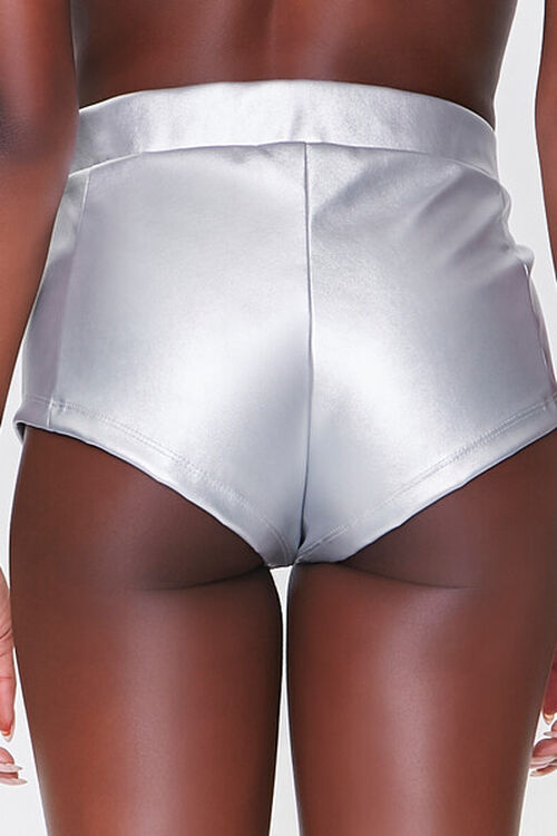 SILVER Metallic Faux Leather O-Ring Shorts, image 4