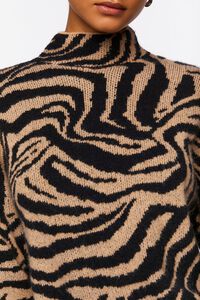 BLACK/TAN Zebra Print Mock Neck Sweater, image 5