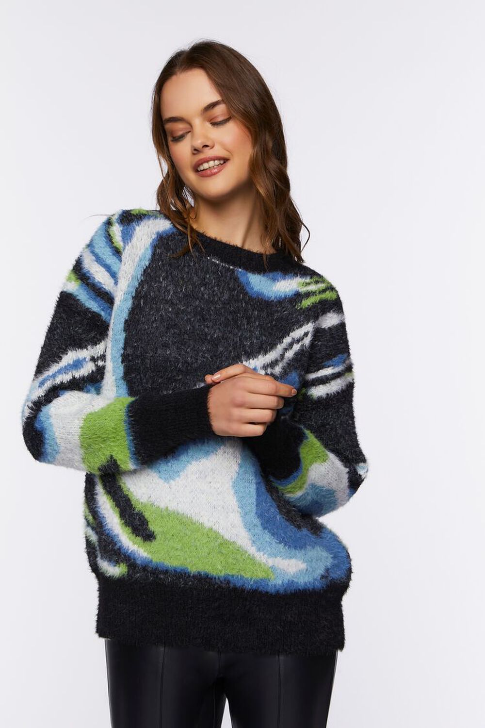 BLACK/MULTI Fuzzy Marble Print Sweater, image 1