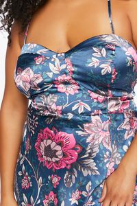 NAVY/MULTI Plus Size Satin Bustier Floral Midi Dress, image 5