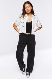 WHITE/BLACK Butterfly Print Cropped Shirt, image 4