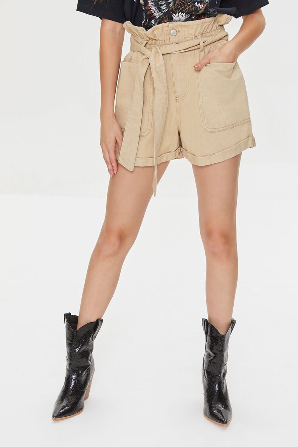 Belted Paperbag Twill Shorts, image 2