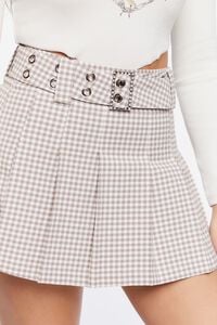 TAUPE/MULTI Pleated Gingham Mini Skirt, image 6