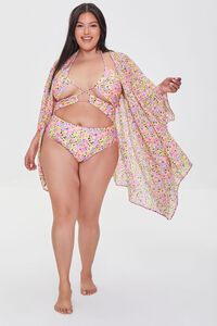BLACK/MULTI Plus Size Floral Swim Cover-Up Kimono, image 4