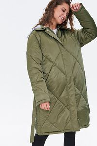 OLIVE/HEATHER GREY Longline Quilted Puffer Jacket, image 5