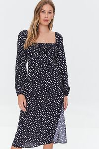 NAVY/WHITE Speckled Print Leg-Slit Dress, image 4