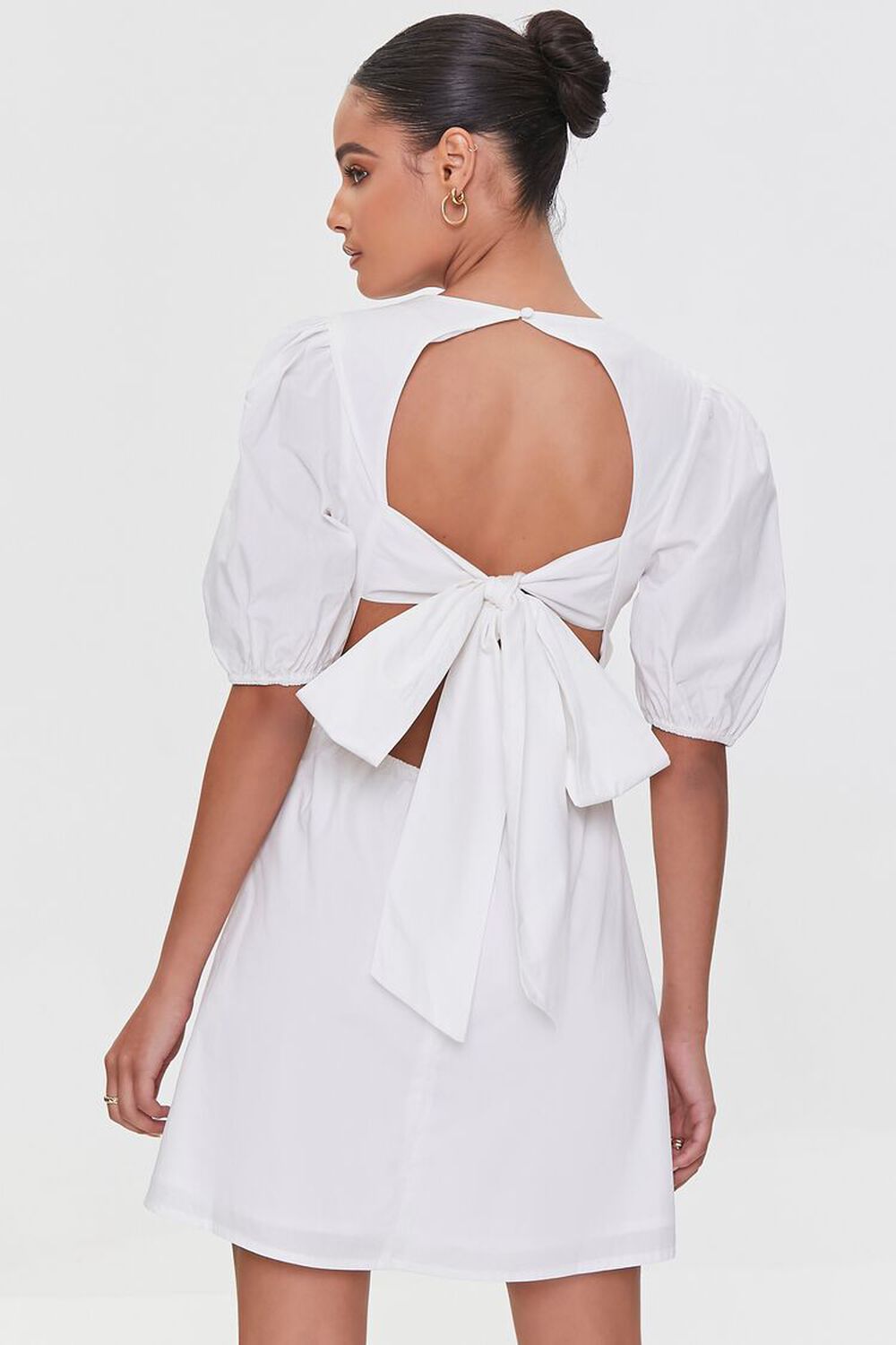 WHITE Cutout Puff Sleeve Mini Dress, image 3