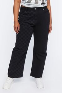 BLACK Plus Size Checkered 90s-Fit Jeans, image 2