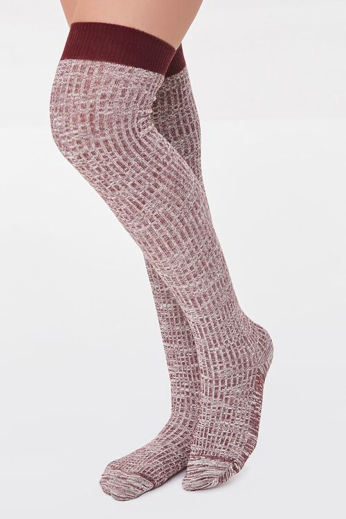 BURGUNDY/MULTI Marled Over-the-Knee Socks, image 1