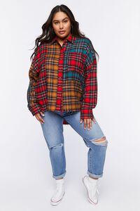 RED/MULTI Plus Size Reworked Plaid Flannel Shirt, image 4