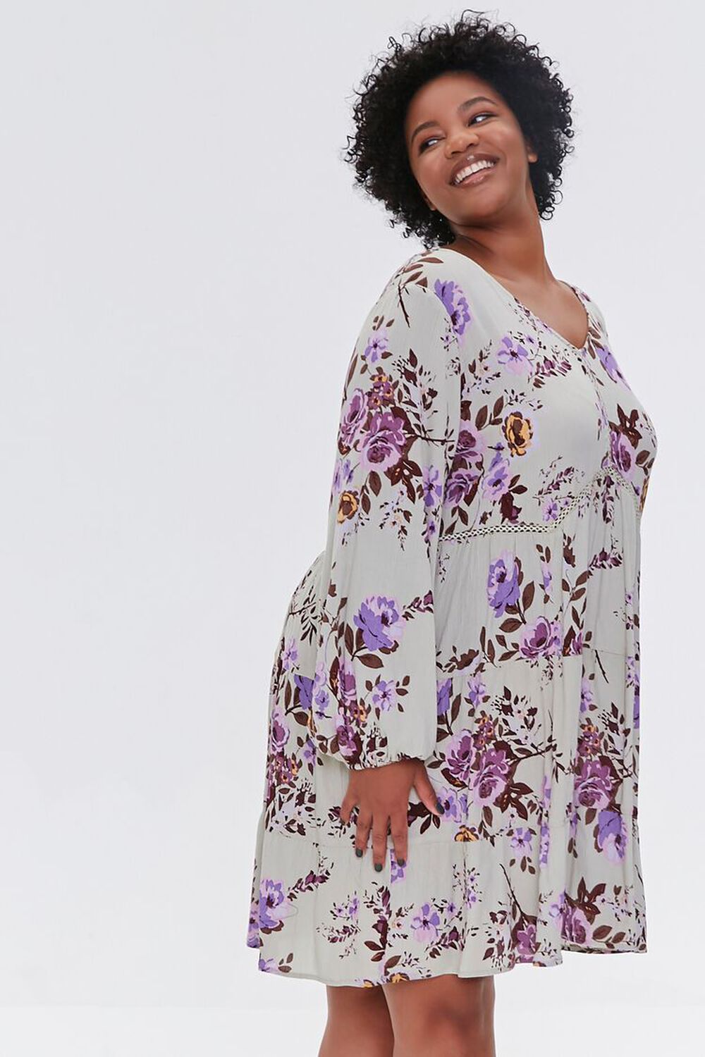 SAGE Plus Size Floral Crochet-Trim Dress, image 2