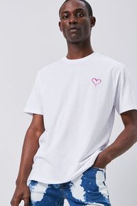 WHITE/PINK Heart Embroidered Graphic Tee, image 1