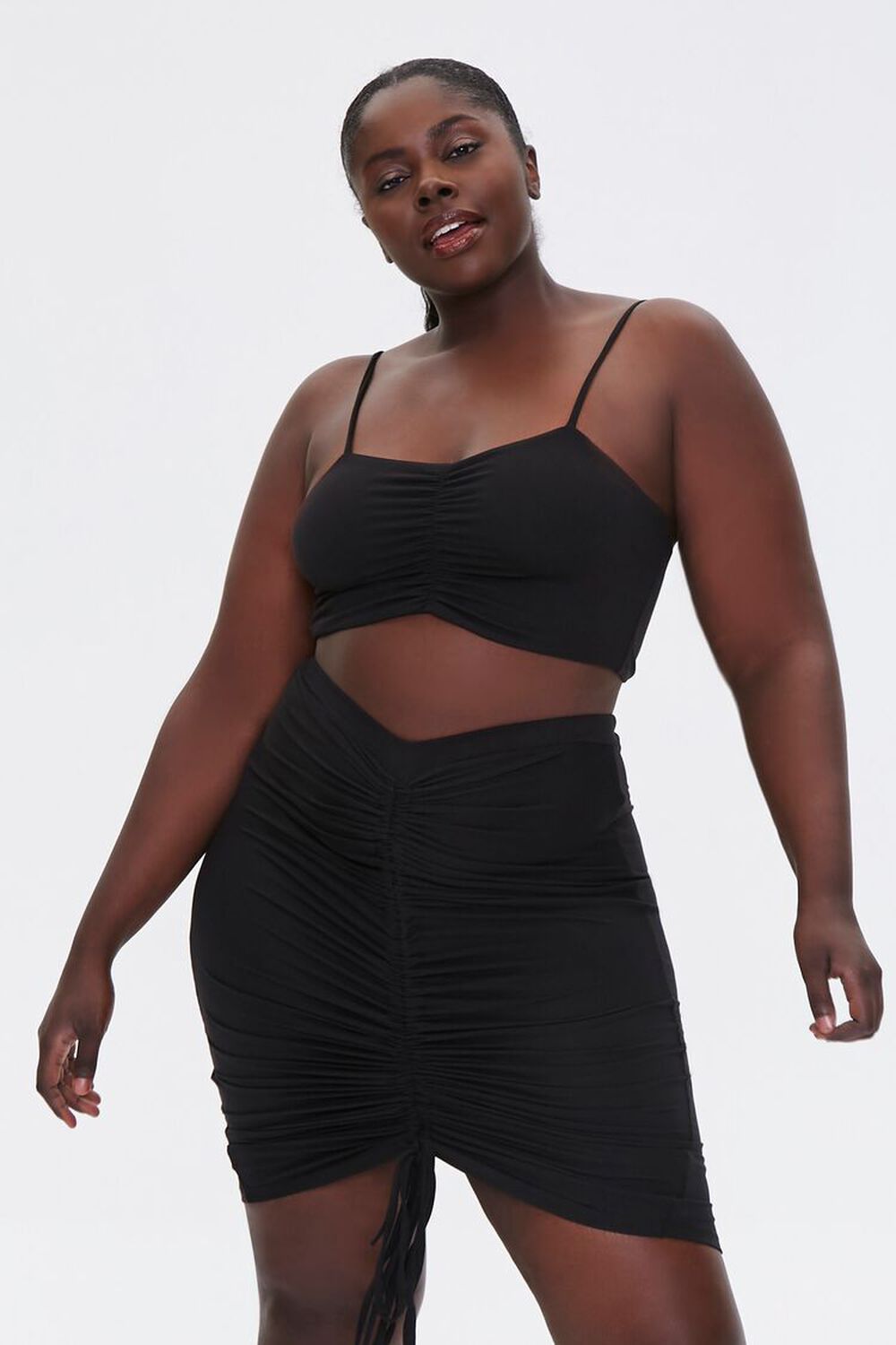 BLACK Plus Size Ruched Cami & Skirt Set, image 1