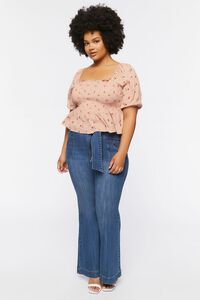 ROSE/MULTI Plus Size Floral Print Puff-Sleeve Top, image 4