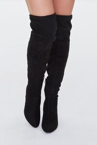 BLACK Faux Suede Thigh-High Boots, image 4